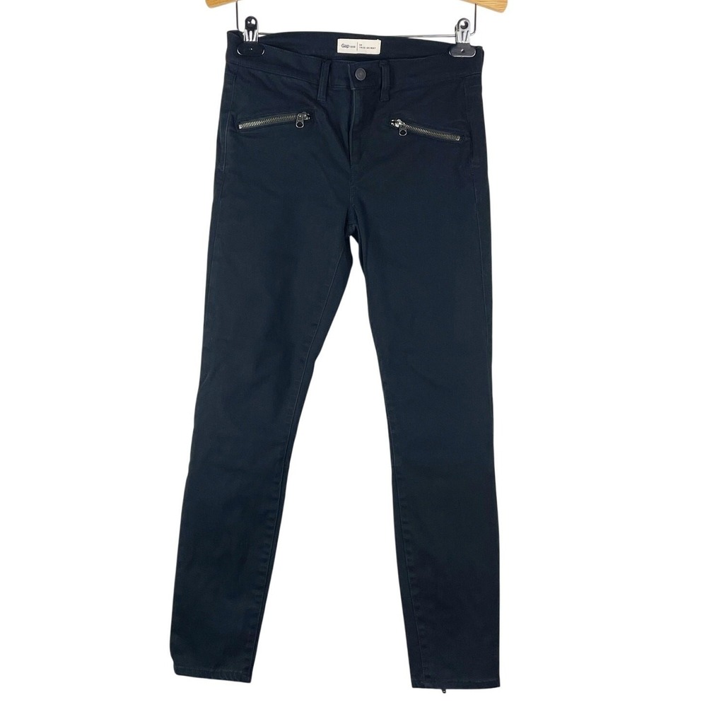 GAP Women's Black True Skinny Pants Size 26 Zippers Cigarette Indie Sleaze Moto